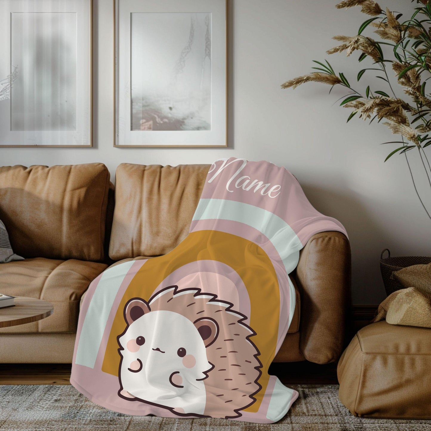 Custom Hedgehog Plush Blanket, Pink Hedgehog Personalized Throw Blanket, Personalized Baby Gift, Nursery Decor, Custom Hedgehog Pet Blanket