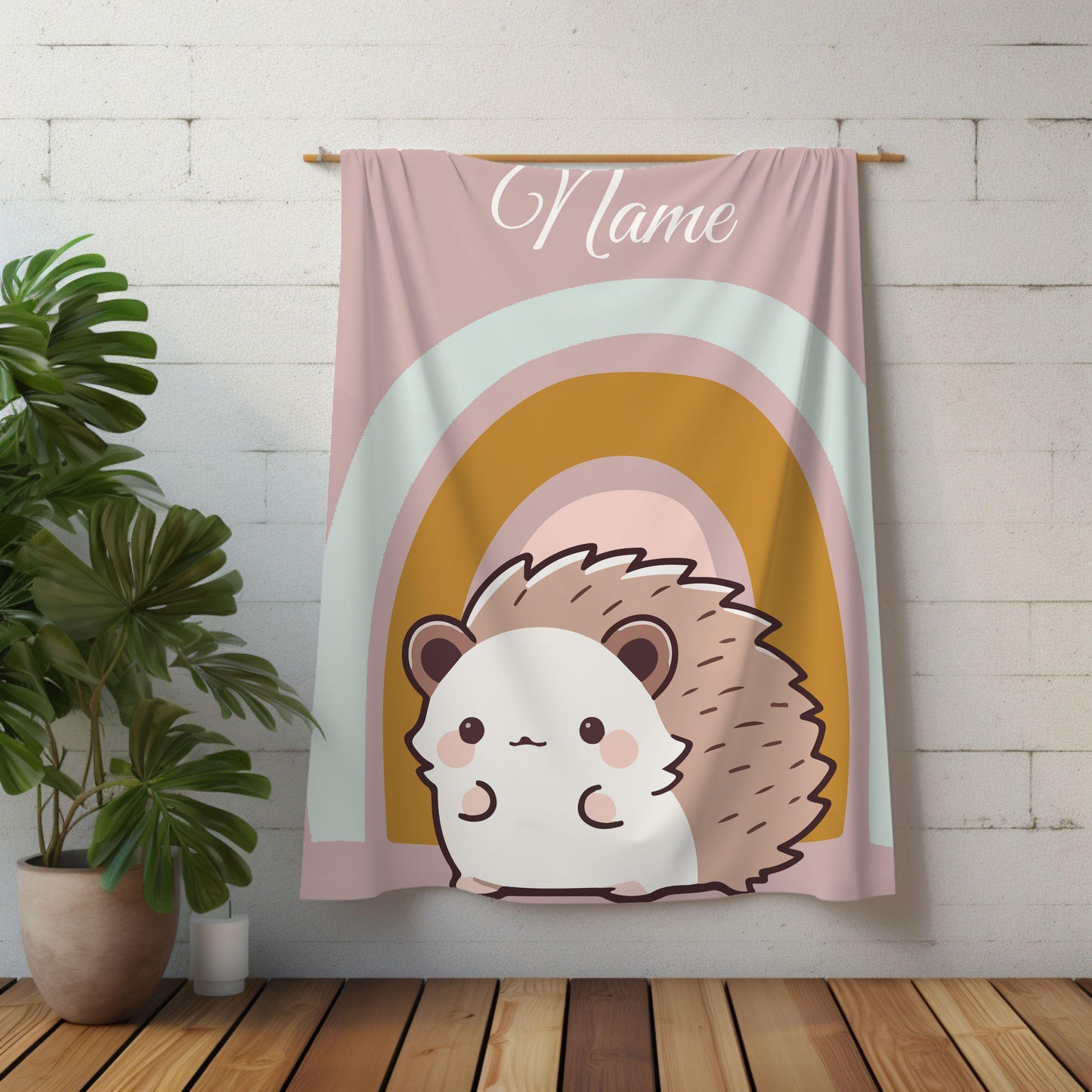 Custom Hedgehog Plush Blanket, Pink Hedgehog Personalized Throw Blanket, Personalized Baby Gift, Nursery Decor, Custom Hedgehog Pet Blanket